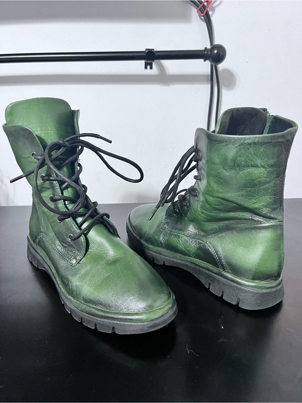 Miz Mooz Pandora Leather Combat Boots Green Sz 8